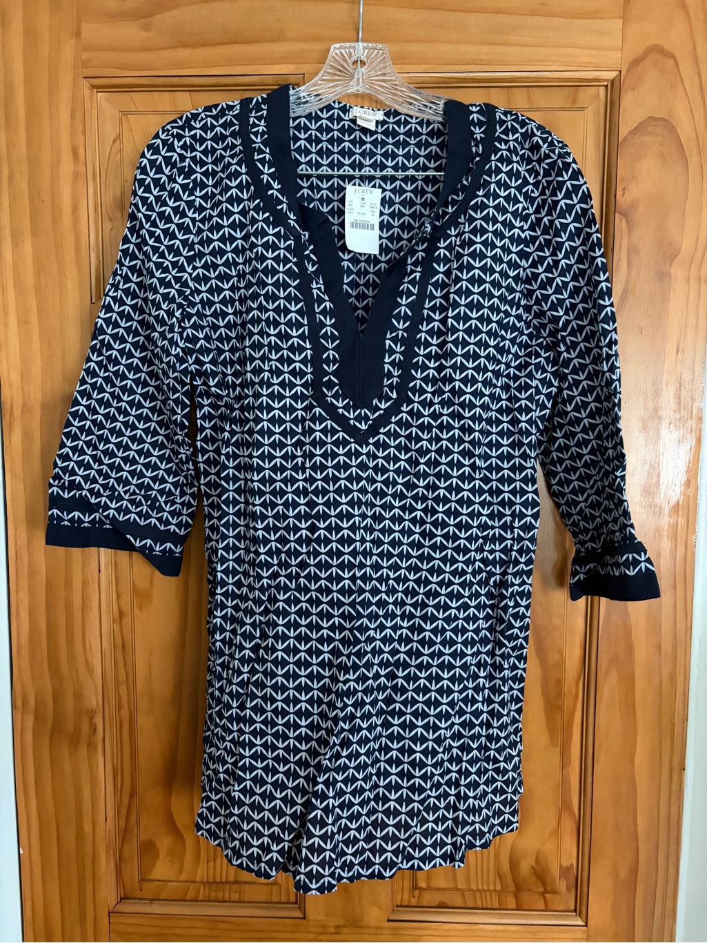 Net J. Crew Navy Tunic With White Geometric Pattern - Beach Coverup